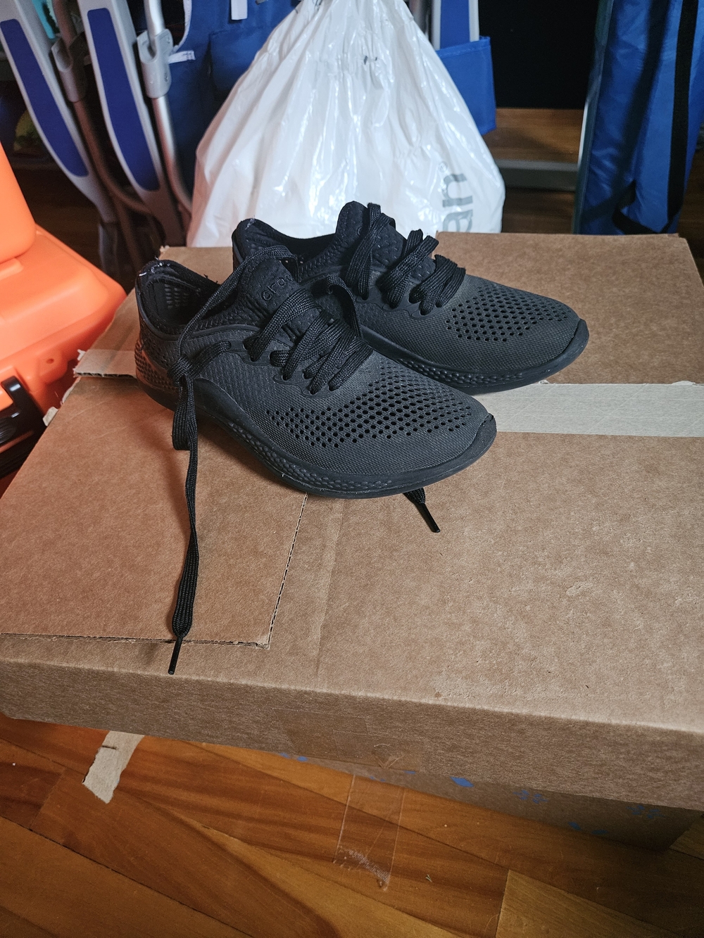 Kids CROCS - Black Lightweight Lace-Up Sneakers